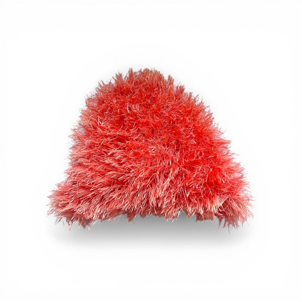 Y2k Fuzzy Fringe Pom-Pom Hat - Coral Red